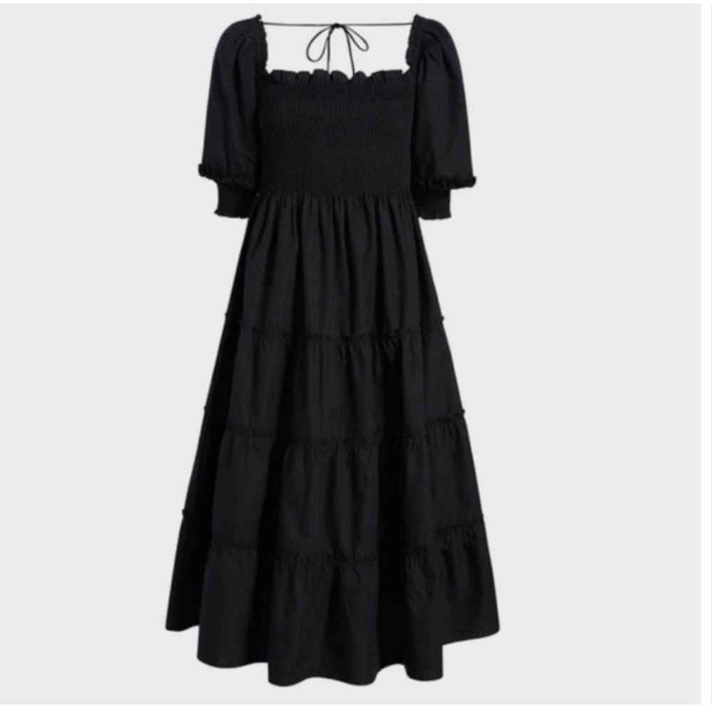 Hill House Black Midi Smocked Bodice Puff Sleeve Dress - Picture 4 of 4